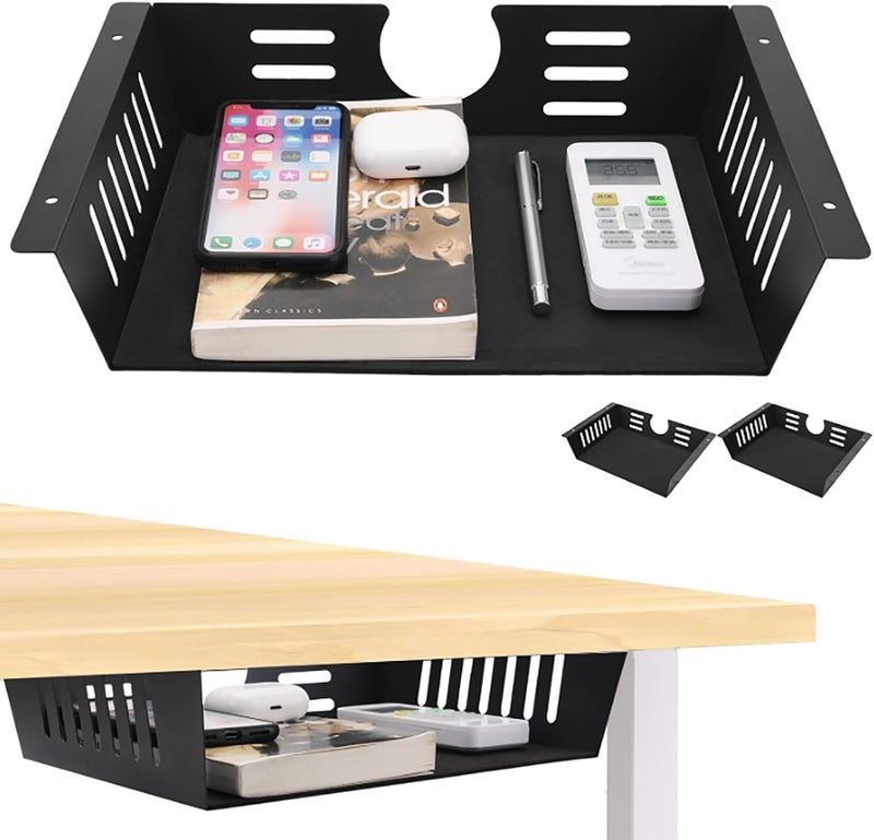 Neiteli 2 Pack Under Desk Shelf - Under Desk Storage Shelf Metals,Under Desk Organizer - Black Under Shelf Storage for Office Tables & Workstations（11 Inch） - Image 1